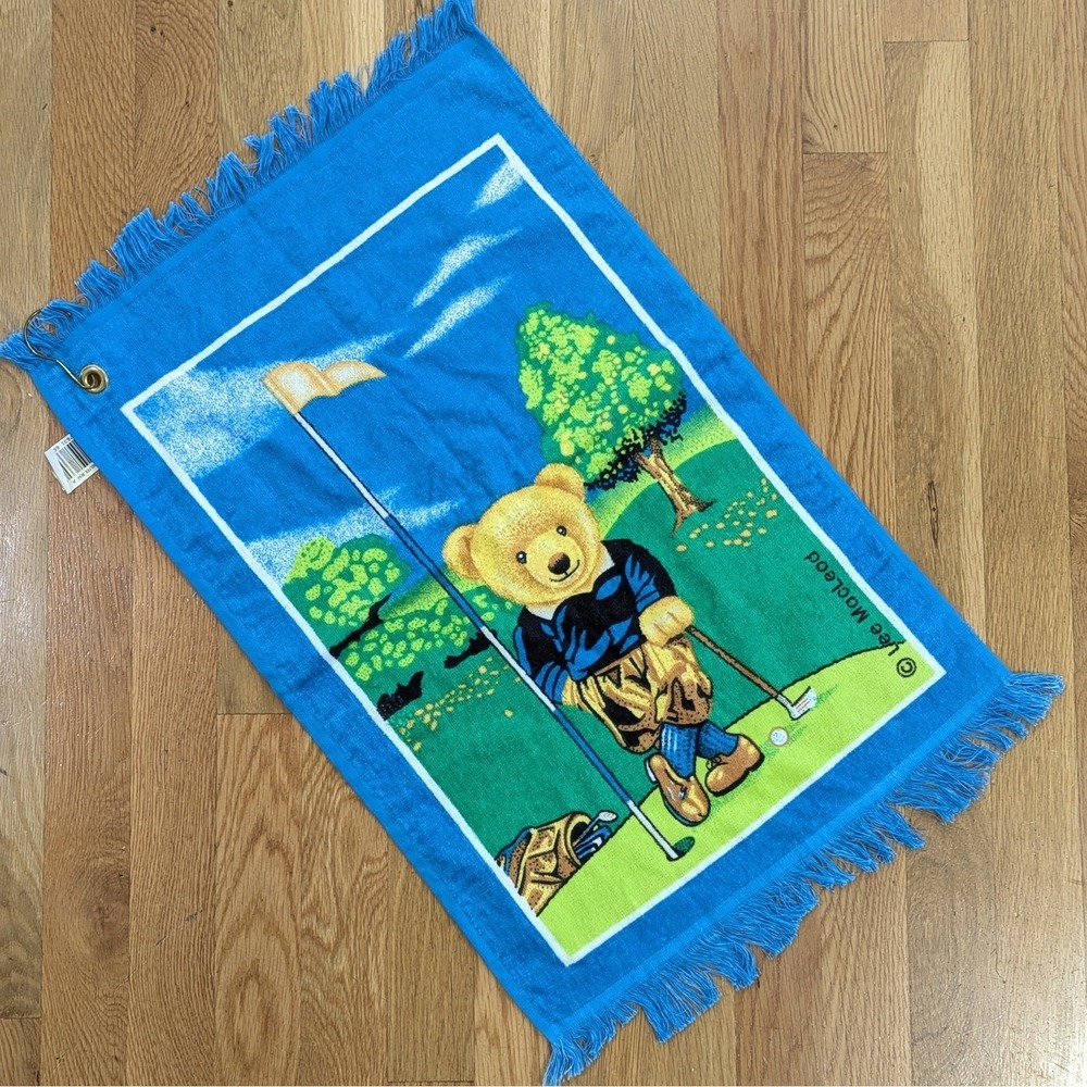 Vintage Lee Macleod Golf Towel Teddy Bear Putter Golfer -Some Fringe Shorter